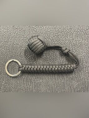 Black Paracord Monkey Fist Keychain with Silver Ring -